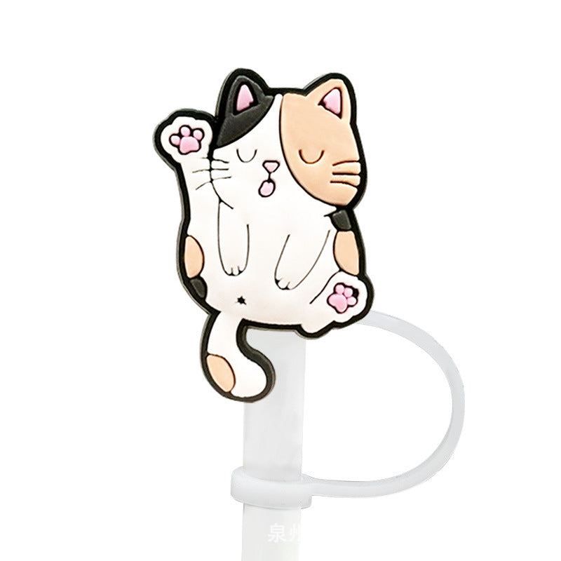 Wholesale 10pcs Animal Cat Cartoon Straw Cap Silicone Dust Plug